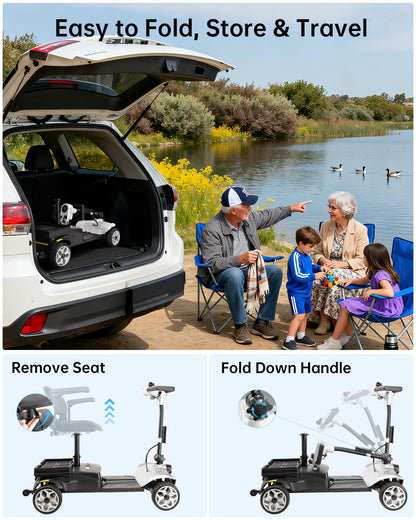 Specared 4 Wheel Mobility Scooter, Dual Baskets, 15 Miles Range, LED Headlight, 330 lb Capacity Foldable Electric Scooter, White