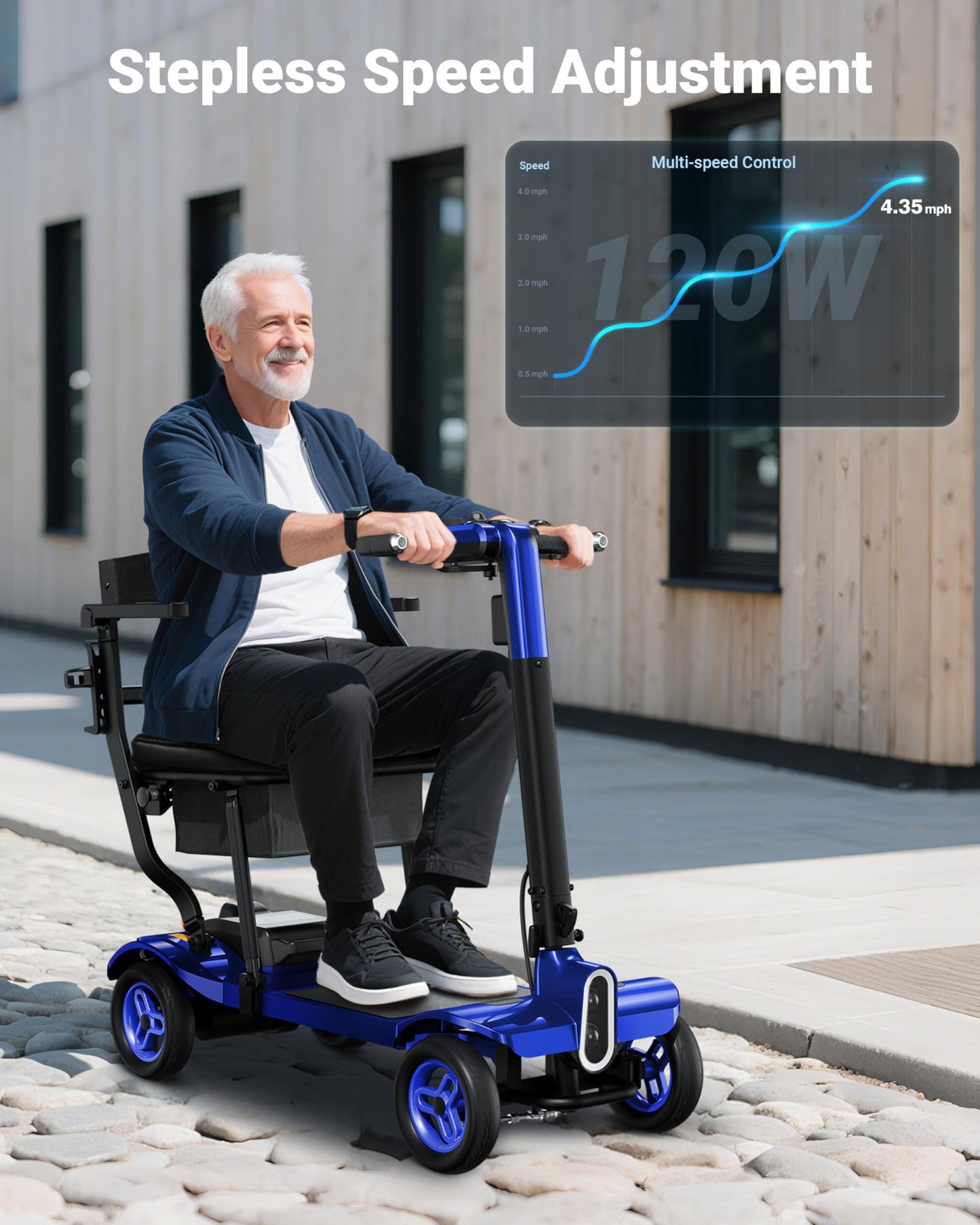 Specared Mobility Scooter 38LB Lightweight, Auto Headlights, Reverse Taillights, Airline, Cruise Approved Portable Scooter, 300LBS Capacity, Blue