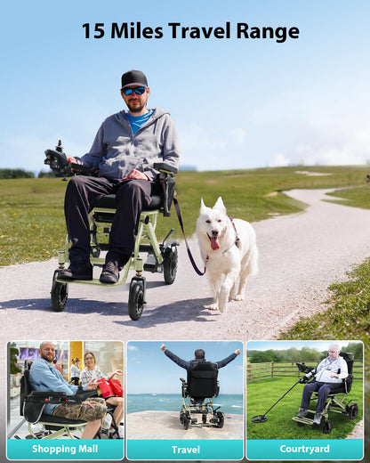 Specared Electric Wheelchairs, 33 lbs Lightweight Foldable Motorized Wheelchair, for Adult Seniors Travel, 15 Mile Range, 330 lb Capacity