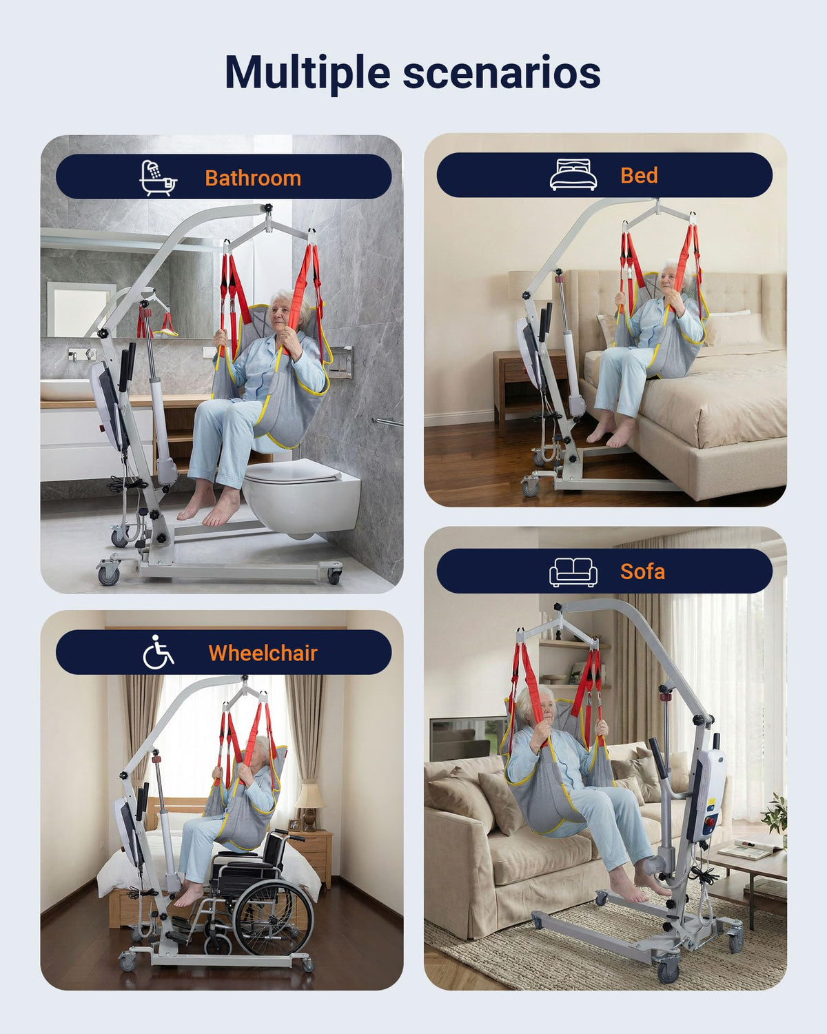 Electric Patient Lift with Sling with 440LBS Capacity, Supports 140 Lifts Battery-Powered Sit-to-Stand Transfer Chair for Elderly Home Hospital Care