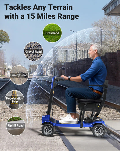 Specared Mobility Scooter 38LB Lightweight, Auto Headlights, Reverse Taillights, Airline, Cruise Approved Portable Scooter, 300LBS Capacity, Blue