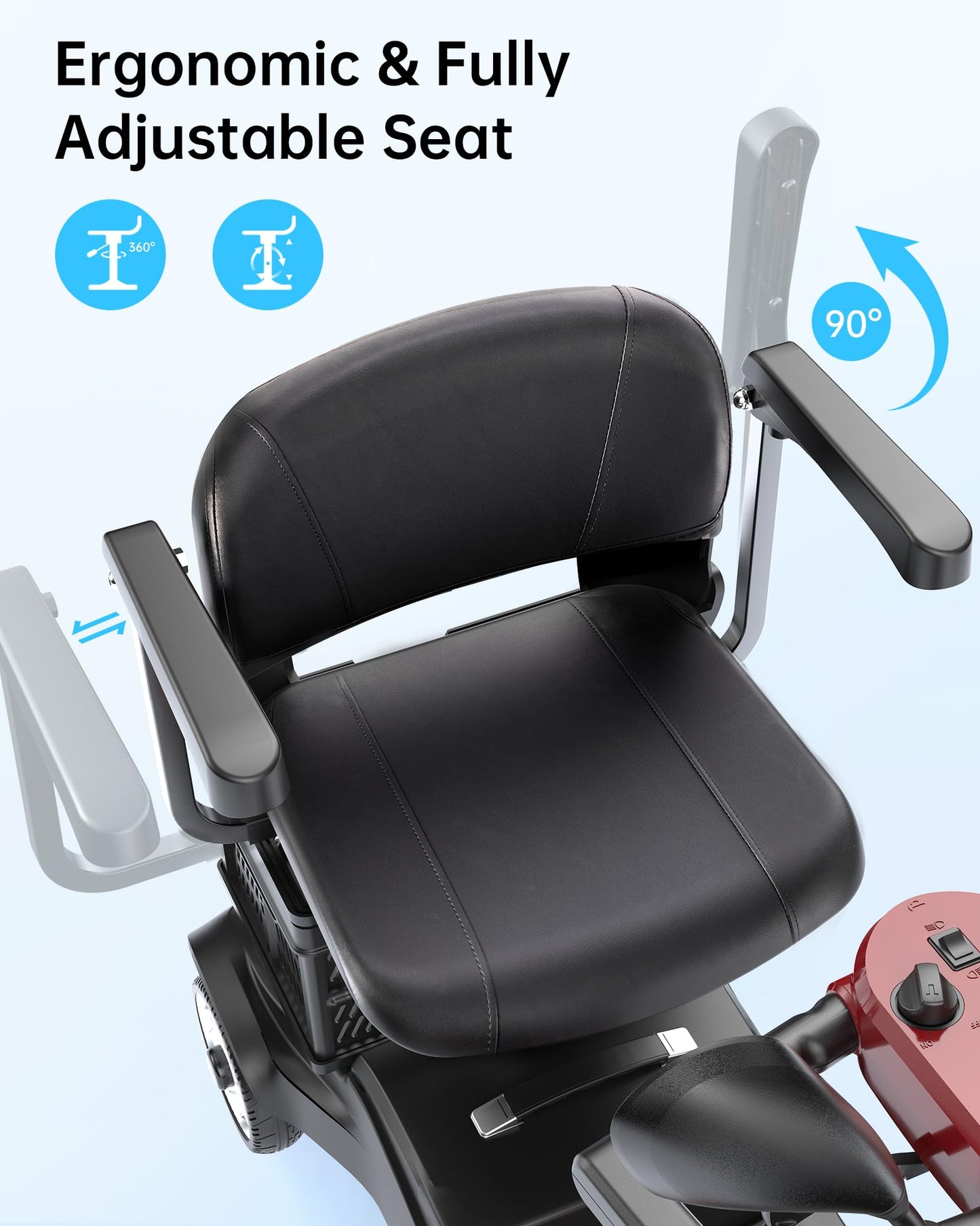 Specared 4 Wheel Mobility Scooter, Dual Baskets, 15 Miles Range, LED Headlight, 330 lb Capacity Foldable Electric Scooter, Red