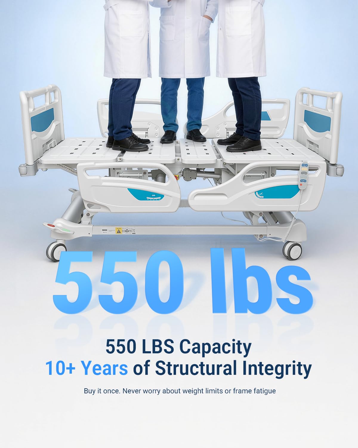 Specared 6-Function Electric Hospital Bed with Quiet Timotion Motor & CPR Release, Adjustable Home Care Medical Bed with Mattress IV Pole, Max 550lbs