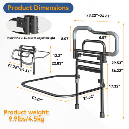 Specared Bed Rails for Elderly Safety, 180° One-Hand Folding Bed Assist Rails for Seniors with Sensor Light & Storage Pocket, Adjustable Height