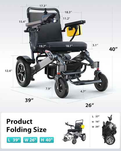 Specared Electric Wheelchair for Seniors Adults, 30 Miles Range 500W Dual Motor All Terrain Foldable Power Wheelchair, 13'' Large Tires Support 400 lb, Black