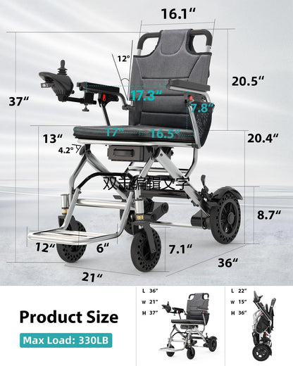 Specared Electric Wheelchair, 33lb Lightweight, 15 Miles Range, Airplane Approved, Portable Motorized Wheelchair for Home, Outdoor Travel Shopping