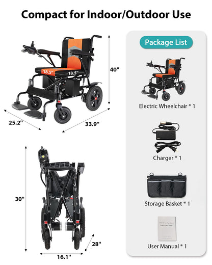 Specared 19" Wider Electric Wheelchair, 15 Miles Range, 330 lb Capacity, Foldable Lightweight Motorized Wheelchair with Large Tires, Orange
