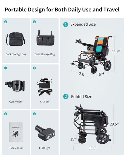 Specared Electric Wheelchairs with 22'' Widest Seat, 500W Motor All Terrain Power Wheelchair, 15 Miles 350 lb Support, Orange