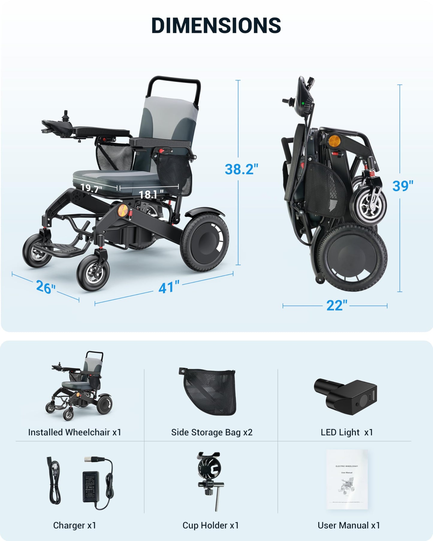 Specared Electric Wheelchair, 30 Miles 500W All Terrain Power Wheelchair, Leather Cushion, 13'' Tires, Lightweight Aluminum, 400lbs Capacity