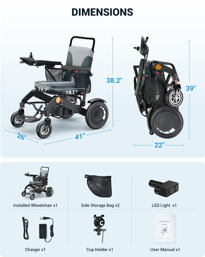 Specared Electric Wheelchair, 30 Miles 500W All Terrain Power Wheelchair, Leather Cushion, 13'' Tires, Lightweight Aluminum, 400lbs Capacity